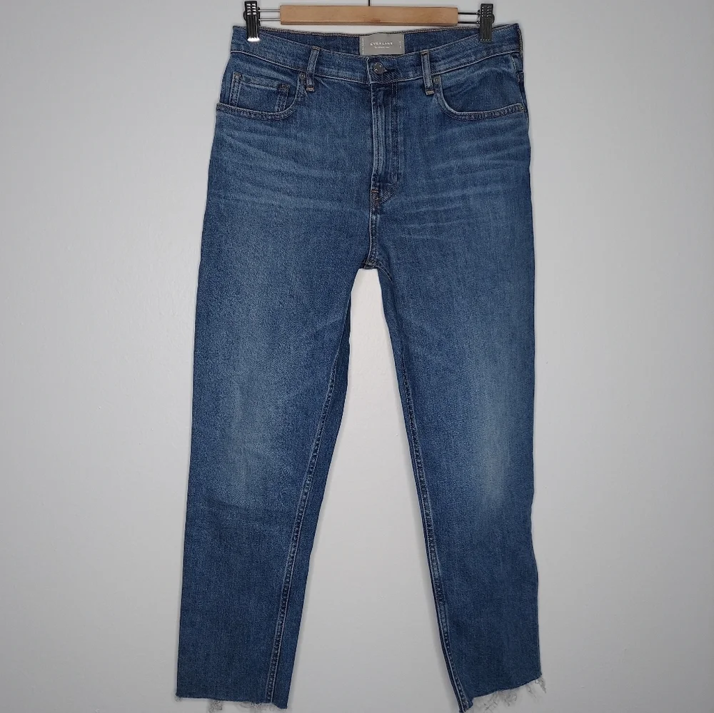 Everlane Cheeky Cropped Jeans Women 29 Blue Stretch Denim Raw Hem‎ Ankle